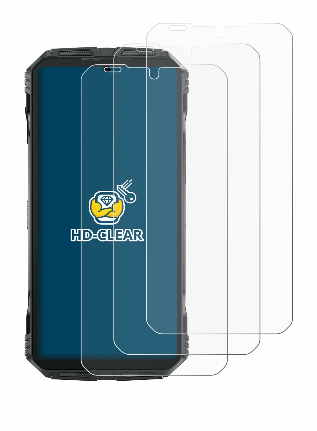 Immagine del dispositivo Doogee S Punk Pro con un'ampia varietà di protezioni per lo schermo.