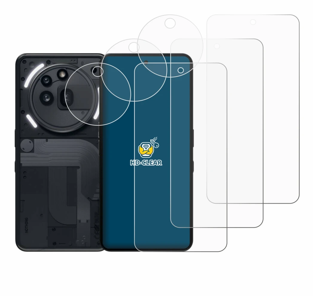 Immagine del dispositivo Nothing Phone (3a) Pro (Fronte+Fotocamera) con un'ampia varietà di protezioni per lo schermo.