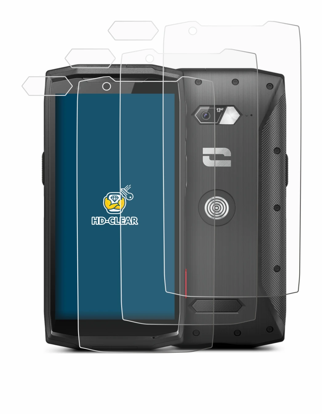 Immagine del dispositivo Crosscall Core-M5 (Fronte+Fotocamera) con un'ampia varietà di protezioni per lo schermo.