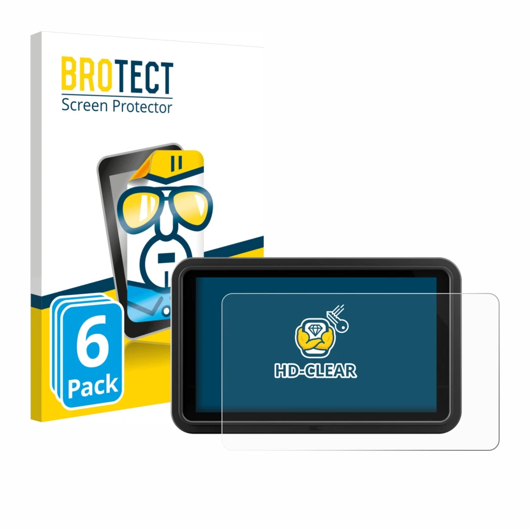Parte frontale di una confezione del prodotto con il logo del marchio BROTECT. Accanto è raffigurato il dispositivo Atomos Shi