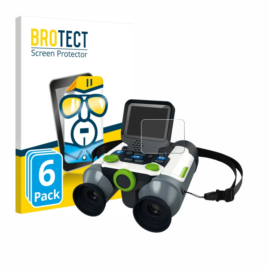 Parte frontale di una confezione del prodotto con il logo del marchio BROTECT. Accanto è raffigurato il dispositivo Vtech Bino