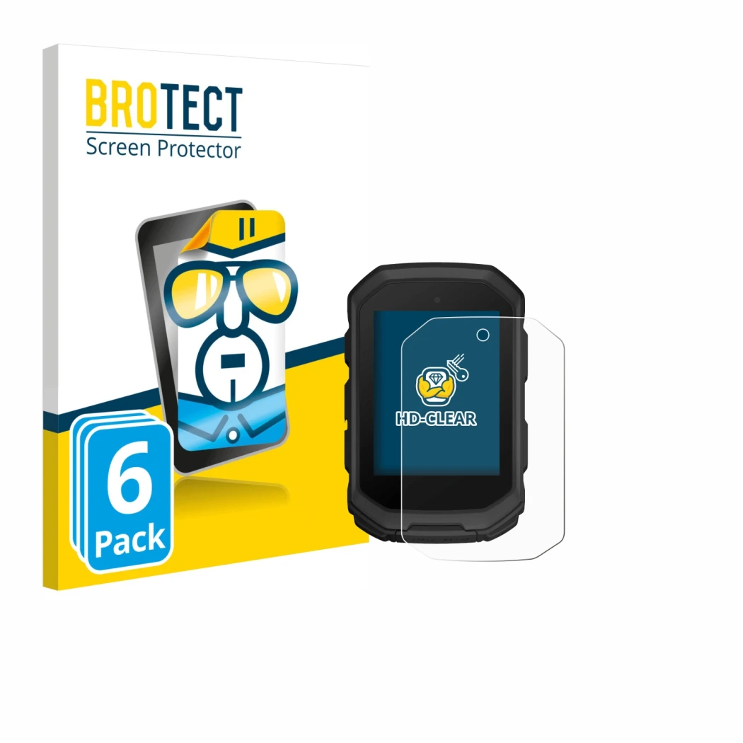 Parte frontale di una confezione del prodotto con il logo del marchio BROTECT. Accanto è raffigurato il dispositivo Garmin Edg