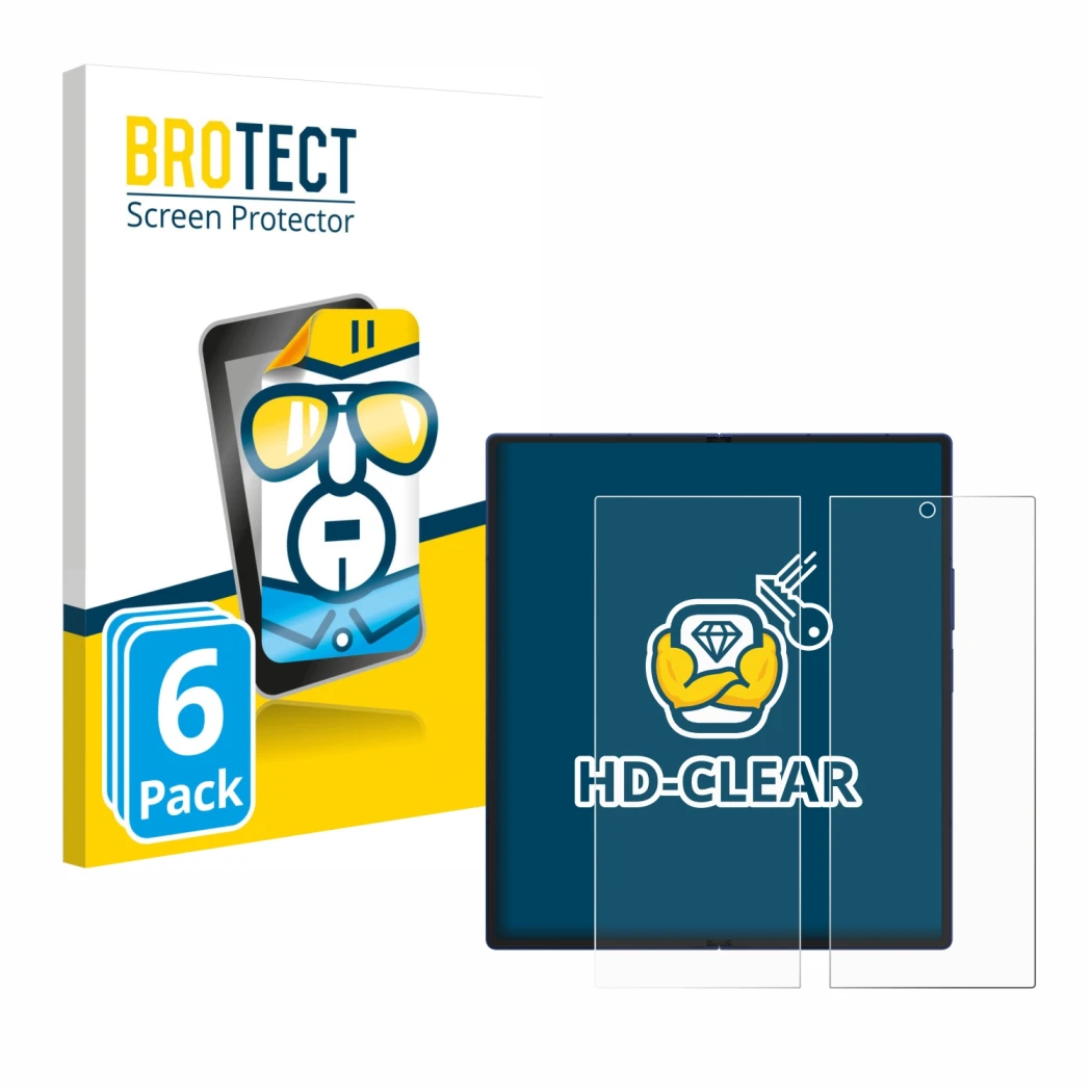 Parte frontale di una confezione del prodotto con il logo del marchio BROTECT. Accanto è raffigurato il dispositivo Samsung Ga