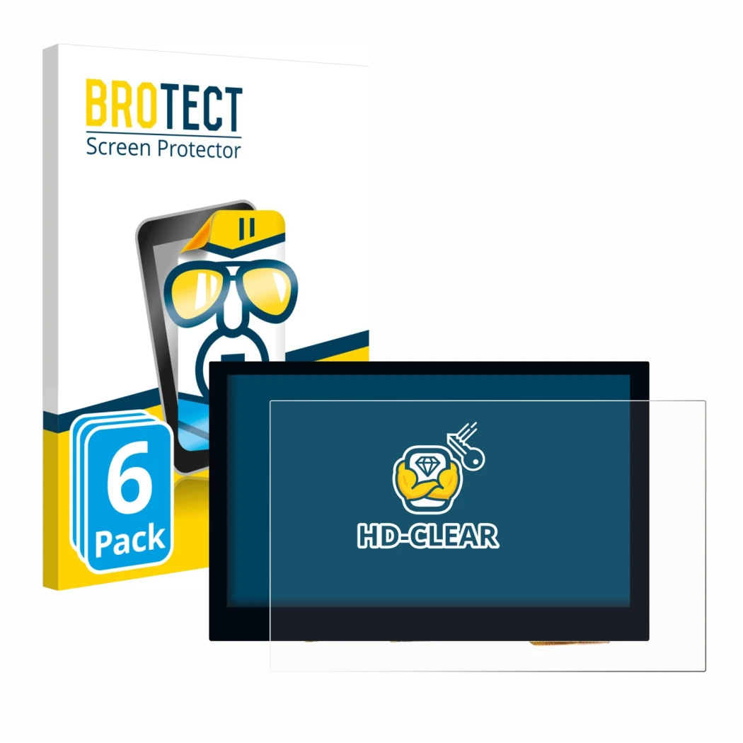 Parte frontale di una confezione del prodotto con il logo del marchio BROTECT. Accanto è raffigurato il dispositivo Waveshare