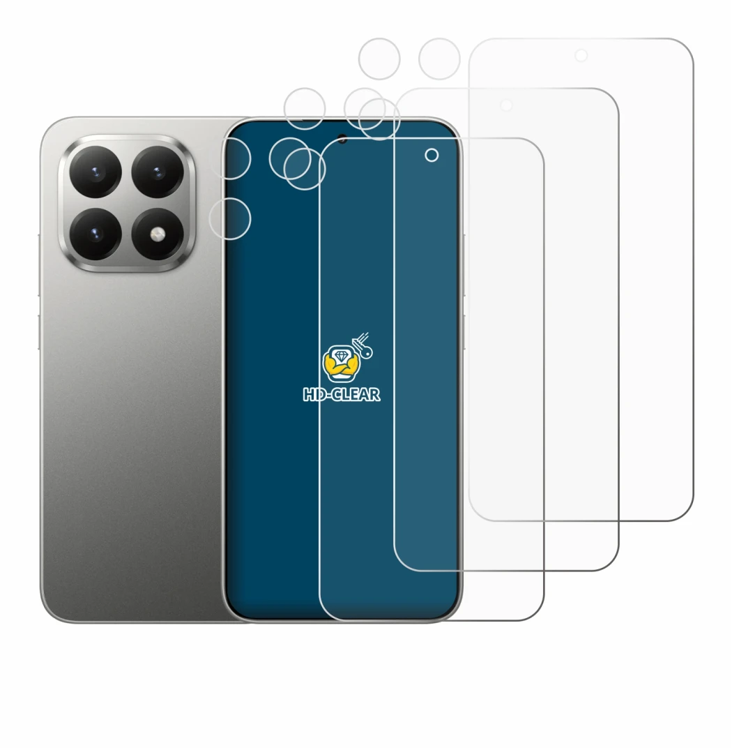 Immagine del dispositivo Xiaomi 15T (Fronte+Fotocamera) con un'ampia varietà di protezioni per lo schermo.