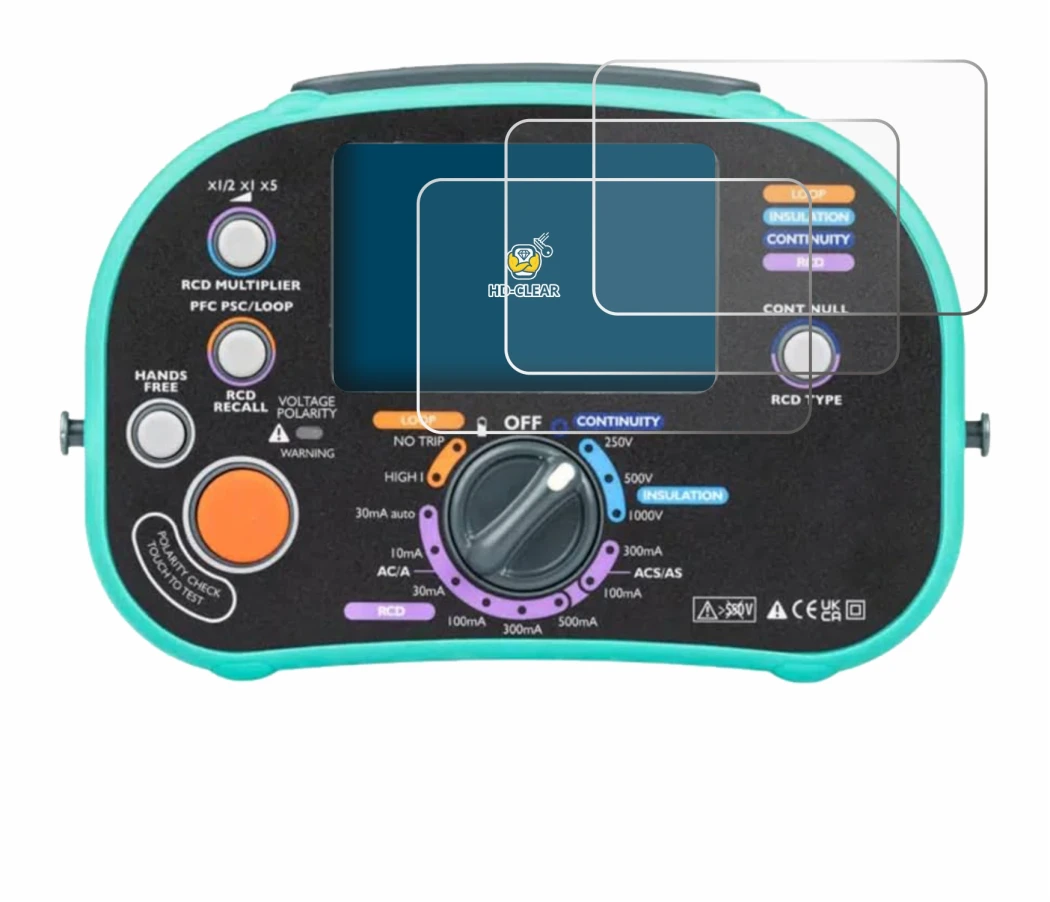 Immagine del dispositivo Kewtech KT63DL con un'ampia varietà di protezioni per lo schermo.