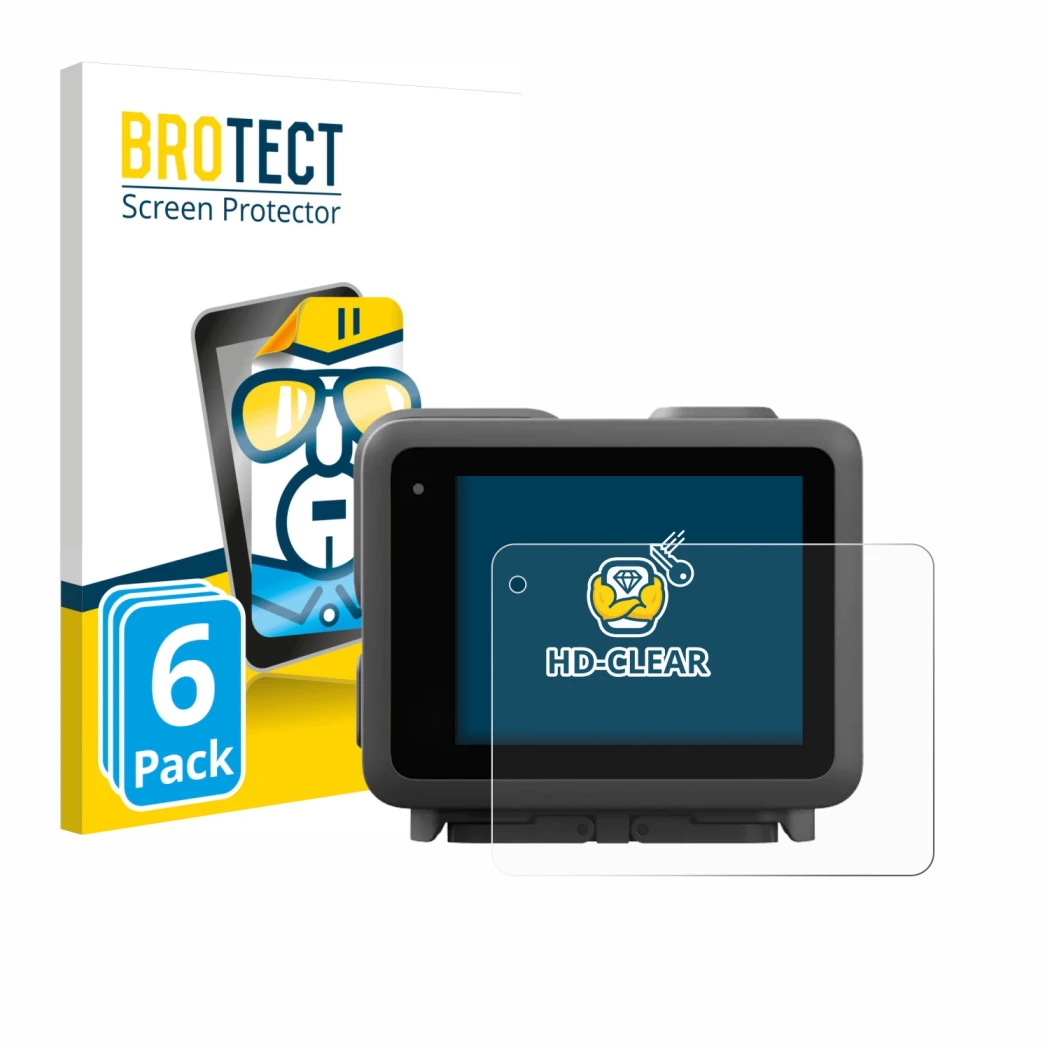 Parte frontale di una confezione del prodotto con il logo del marchio BROTECT. Accanto è raffigurato il dispositivo GoPro Lit 