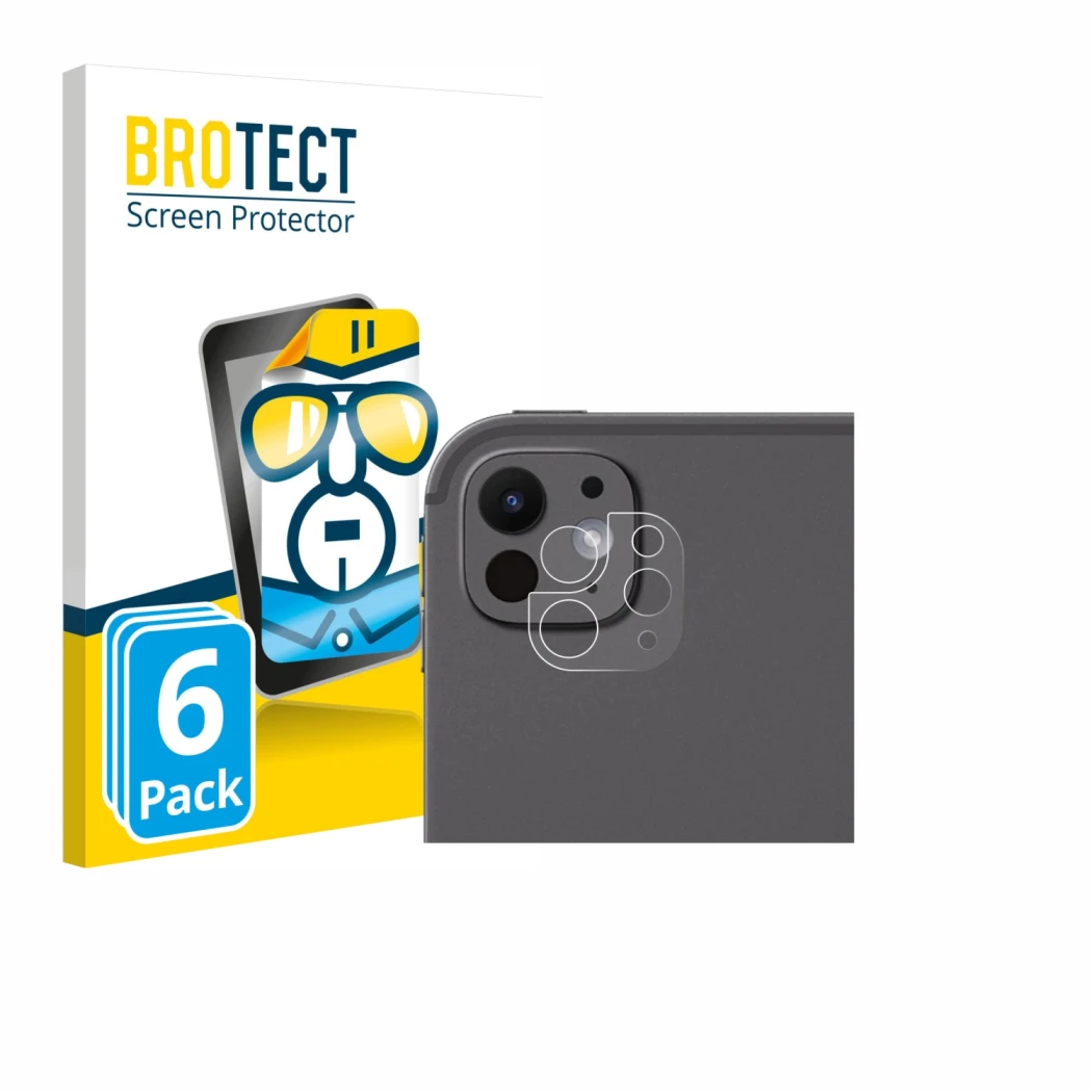 Parte frontale di una confezione del prodotto con il logo del marchio BROTECT. Accanto è raffigurato il dispositivo Apple iPad