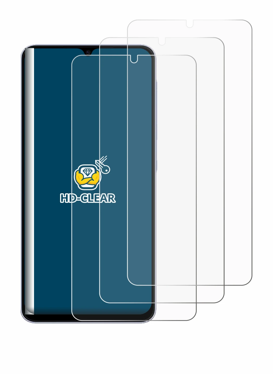 Immagine del dispositivo Samsung Galaxy A07 con un'ampia varietà di protezioni per lo schermo.
