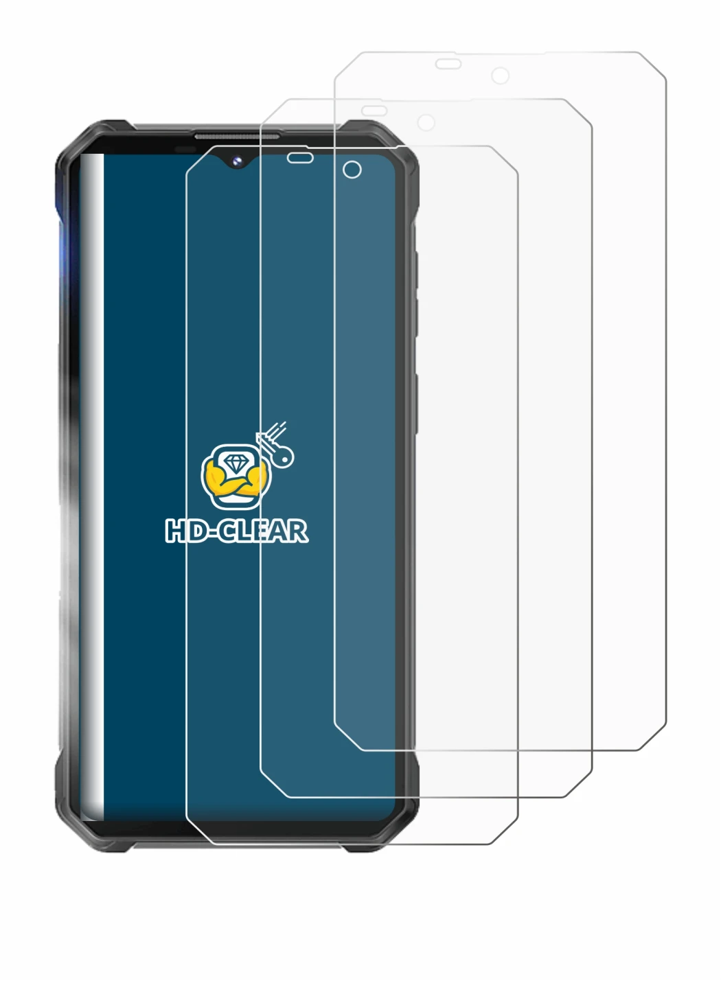 Immagine del dispositivo Oukitel WP53 Pro con un'ampia varietà di protezioni per lo schermo.