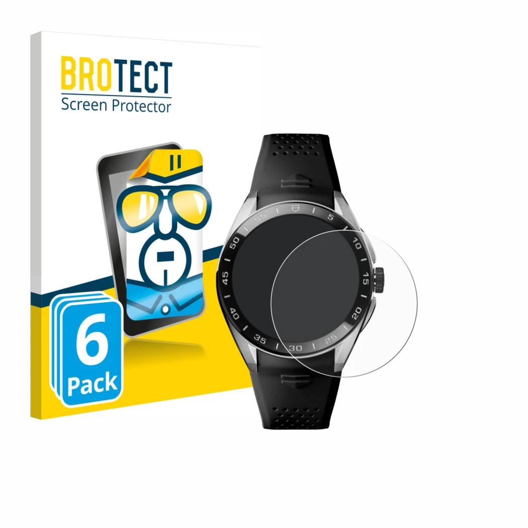 Parte frontale di una confezione del prodotto con il logo del marchio BROTECT. Accanto è raffigurato il dispositivo TAG Heuer