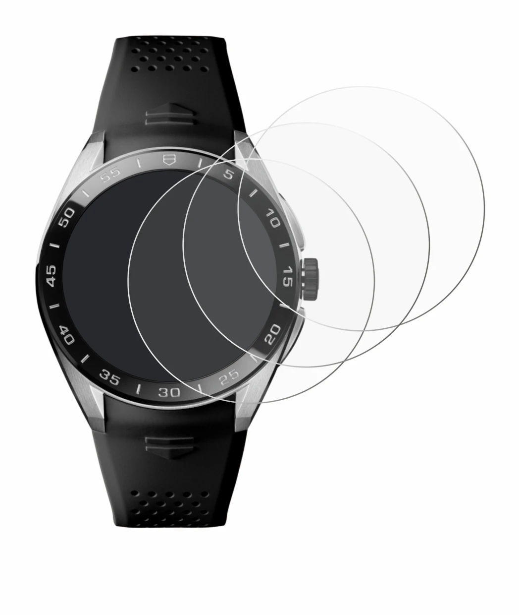 Immagine del dispositivo TAG Heuer Connected Calibre E5 (45 mm) con un'ampia varietà di protezioni per lo schermo.