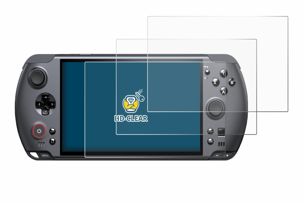 Immagine del dispositivo GPD Win 5 con un'ampia varietà di protezioni per lo schermo.