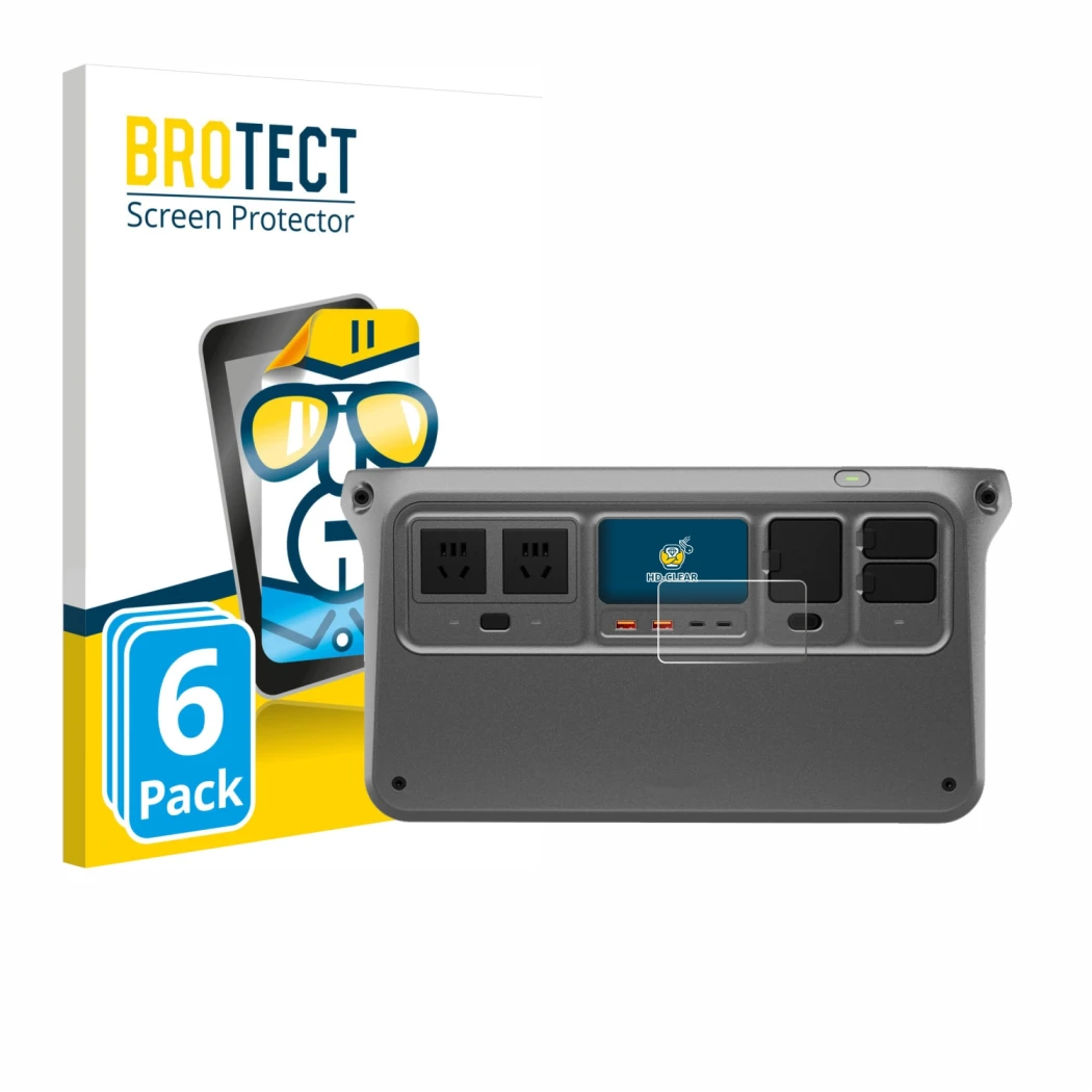 Parte frontale di una confezione del prodotto con il logo del marchio BROTECT. Accanto è raffigurato il dispositivo DJI Power 