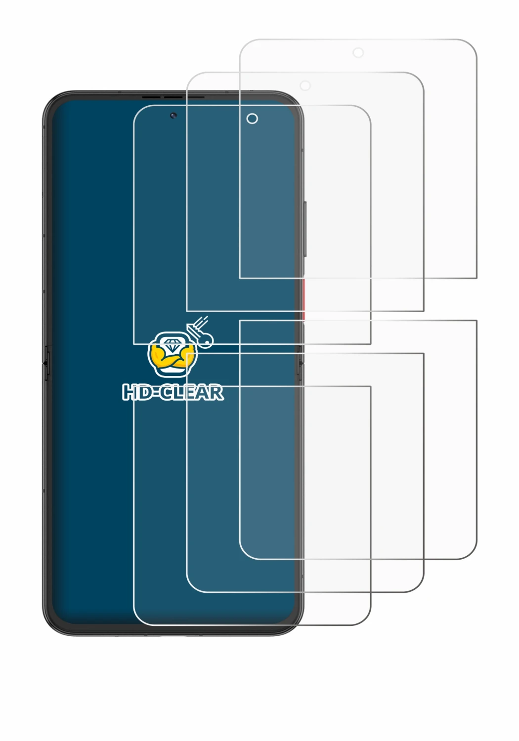 Immagine del dispositivo Nubia Flip 2 con un'ampia varietà di protezioni per lo schermo.