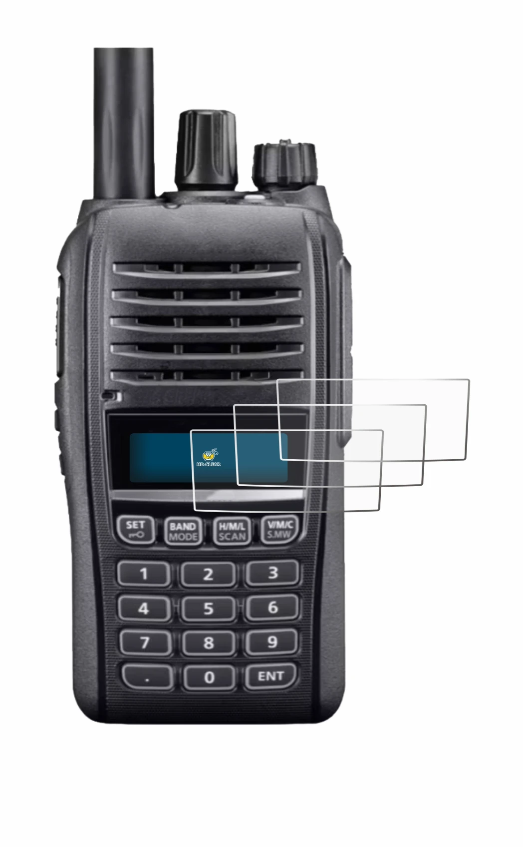 Immagine del dispositivo Icom IC-T10 con un'ampia varietà di protezioni per lo schermo.