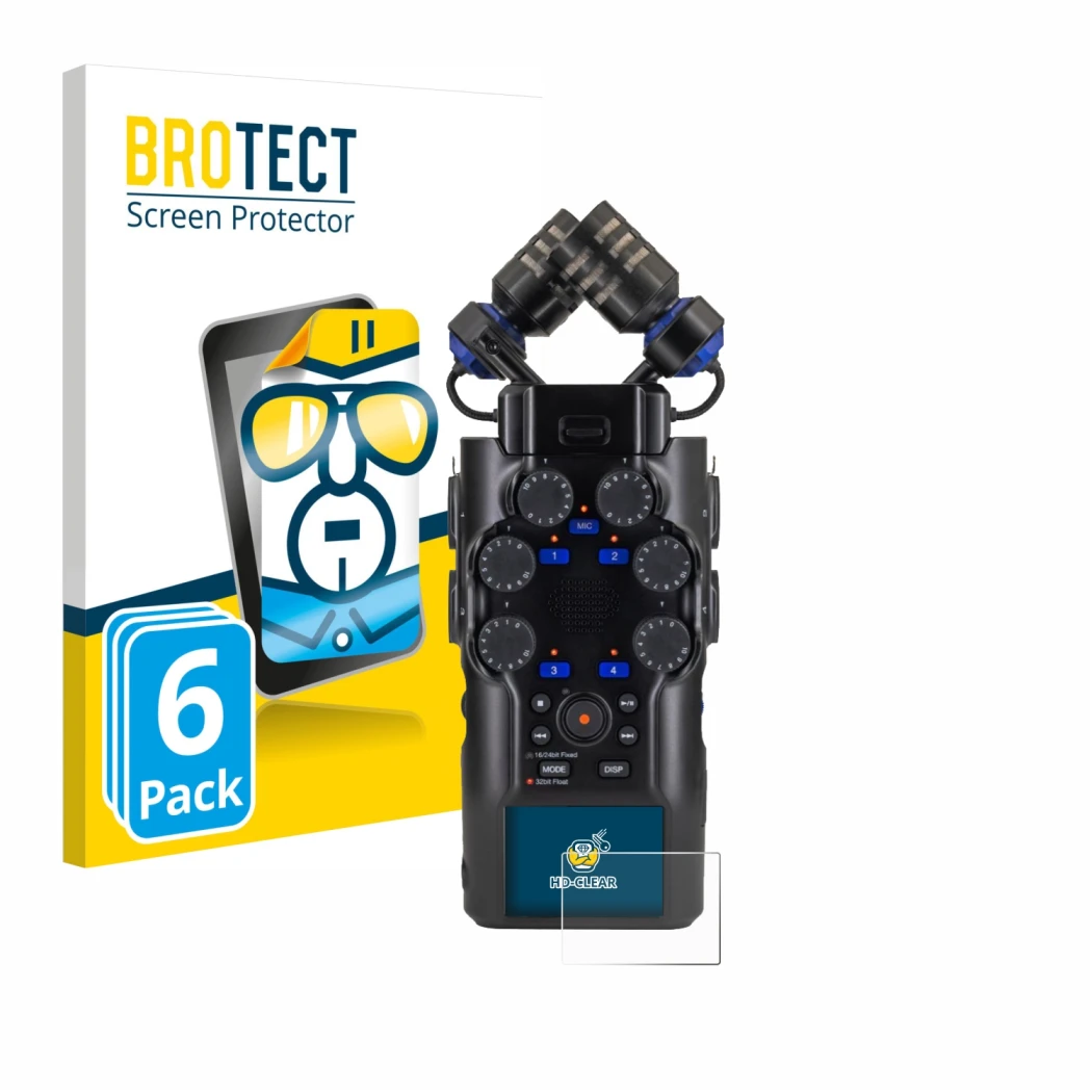 Parte frontale di una confezione del prodotto con il logo del marchio BROTECT. Accanto è raffigurato il dispositivo Zoom H6 st