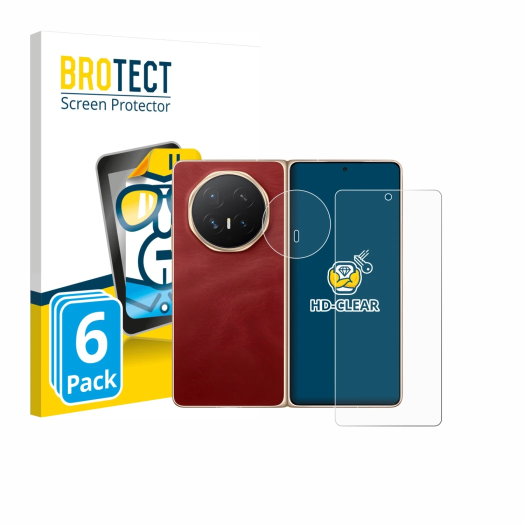 Parte frontale di una confezione del prodotto con il logo del marchio BROTECT. Accanto è raffigurato il dispositivo Honor Magi