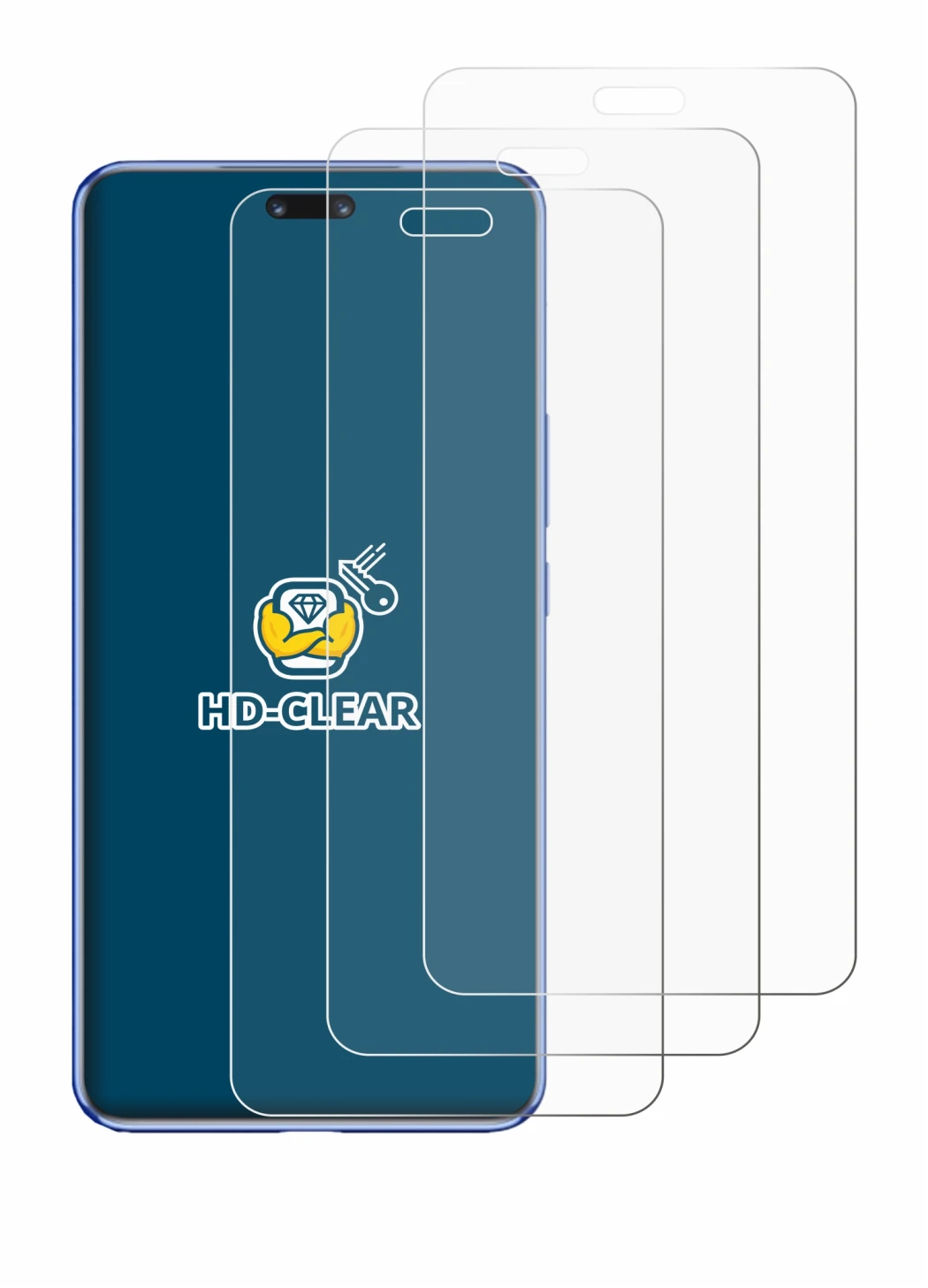 Immagine del dispositivo Huawei Nova 12 Pro con un'ampia varietà di protezioni per lo schermo.
