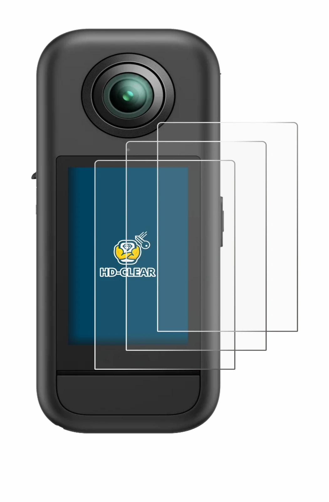 Immagine del dispositivo Akaso 360 con un'ampia varietà di protezioni per lo schermo.