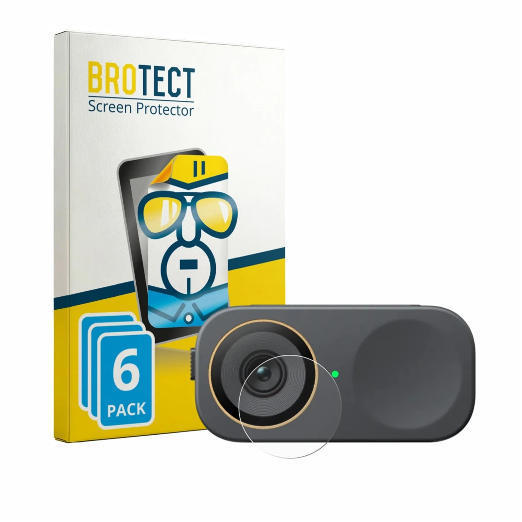 Parte frontale di una confezione del prodotto con il logo del marchio BROTECT. Accanto è raffigurato il dispositivo Insta360 L