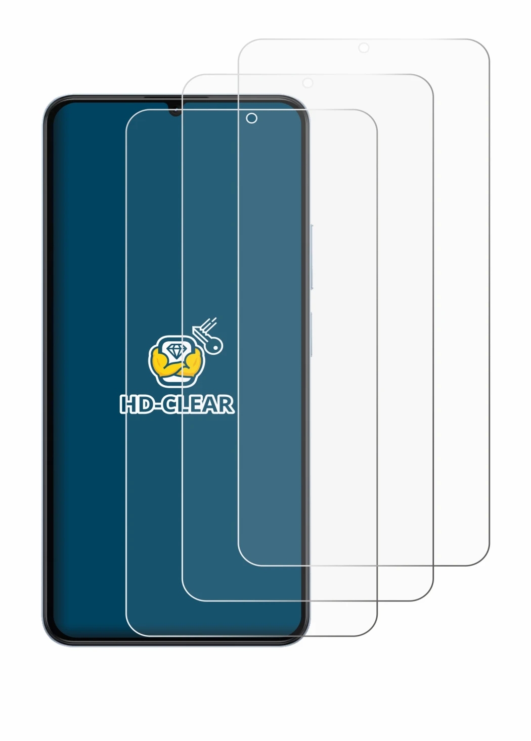 Immagine del dispositivo realme Note 80 con un'ampia varietà di protezioni per lo schermo.
