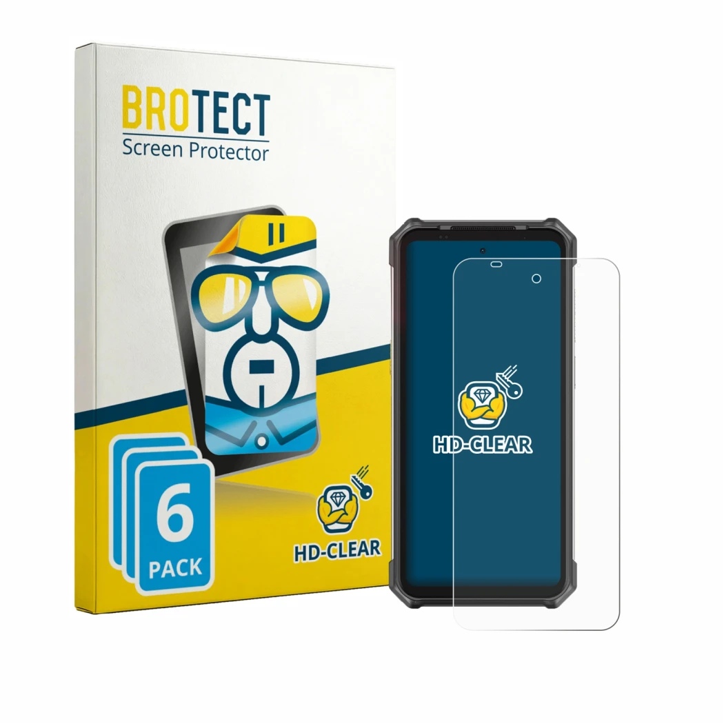 Parte frontale di una confezione del prodotto con il logo del marchio BROTECT. Accanto è raffigurato il dispositivo Ulefone Ru