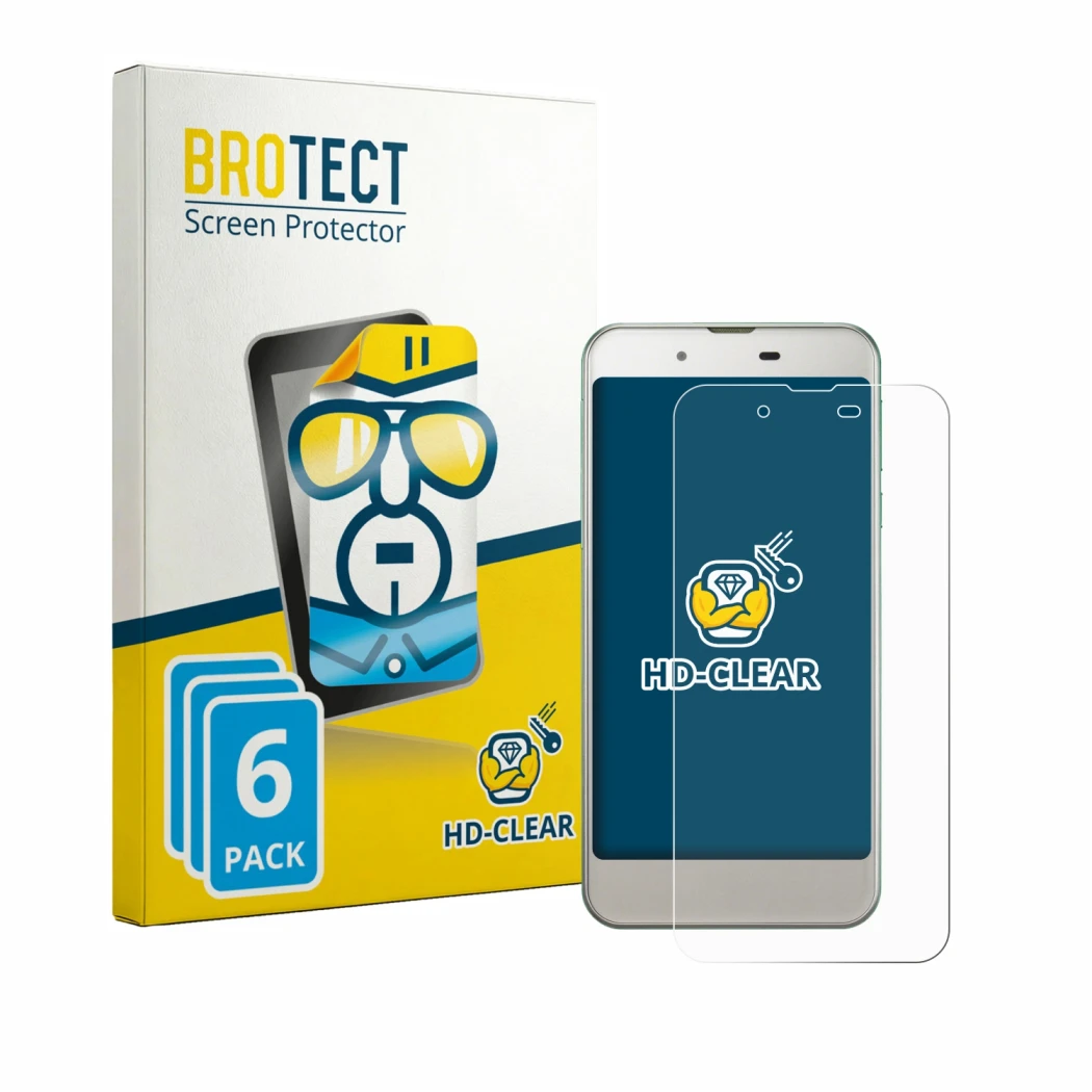 Parte frontale di una confezione del prodotto con il logo del marchio BROTECT. Accanto è raffigurato il dispositivo Sharp Aquo