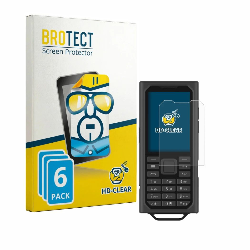 Parte frontale di una confezione del prodotto con il logo del marchio BROTECT. Accanto è raffigurato il dispositivo HMD Terra
