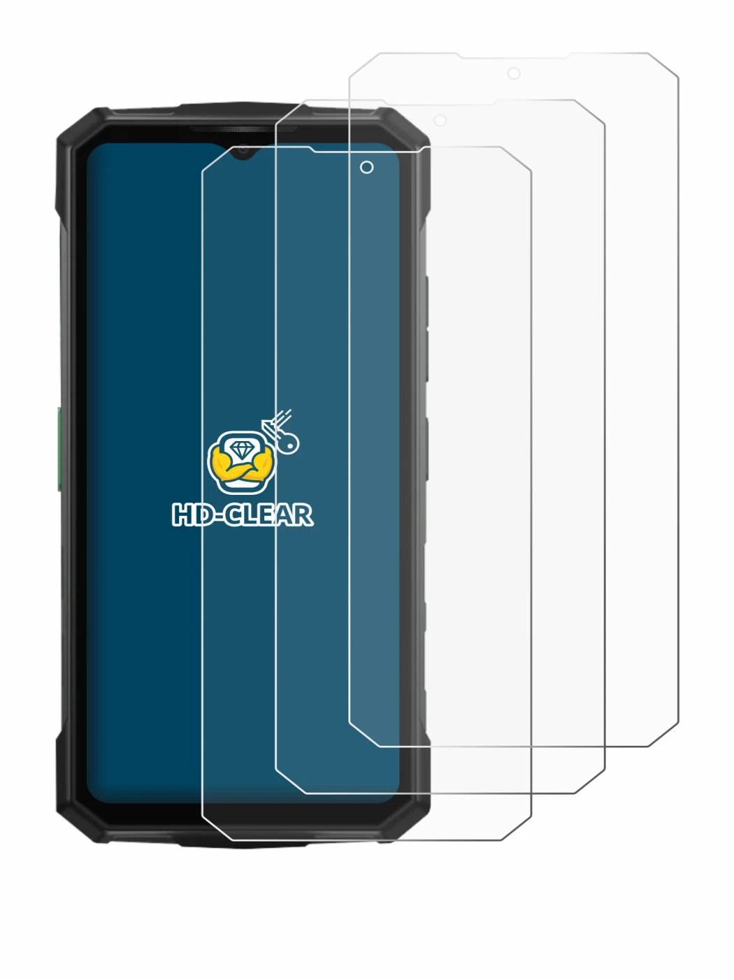 Immagine del dispositivo Doogee Fire 7 Pro con un'ampia varietà di protezioni per lo schermo.
