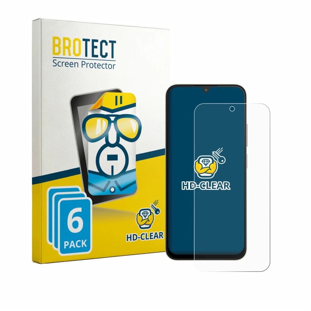 Parte frontale di una confezione del prodotto con il logo del marchio BROTECT. Accanto è raffigurato il dispositivo Xiaomi Poc