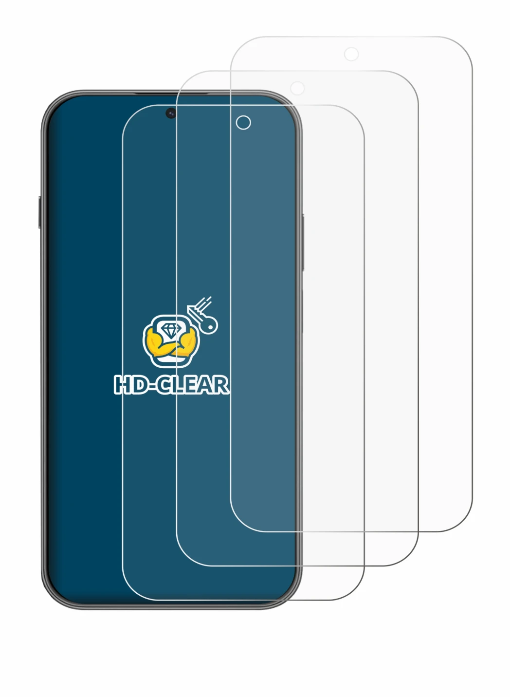 Immagine del dispositivo Huawei Nova 15 Max con un'ampia varietà di protezioni per lo schermo.