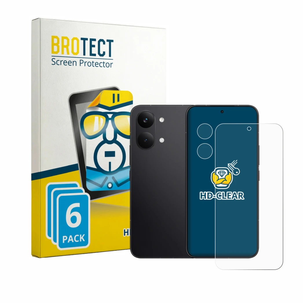 Parte frontale di una confezione del prodotto con il logo del marchio BROTECT. Accanto è raffigurato il dispositivo Xiaomi Poc