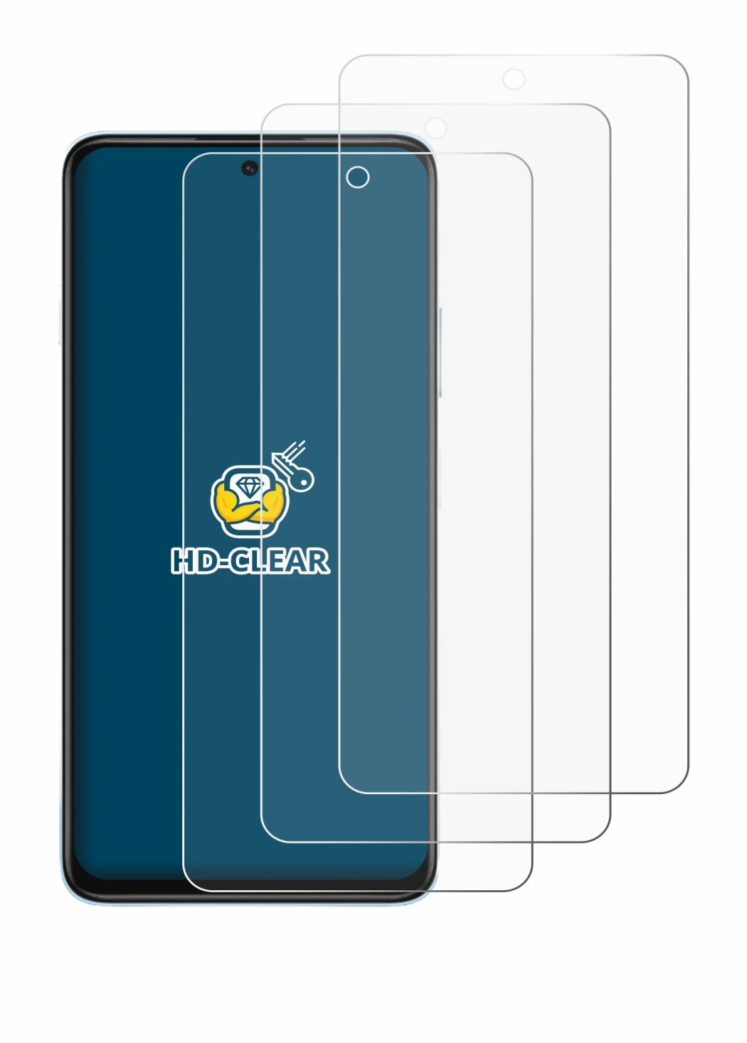 Immagine del dispositivo Huawei Nova Y74 con un'ampia varietà di protezioni per lo schermo.