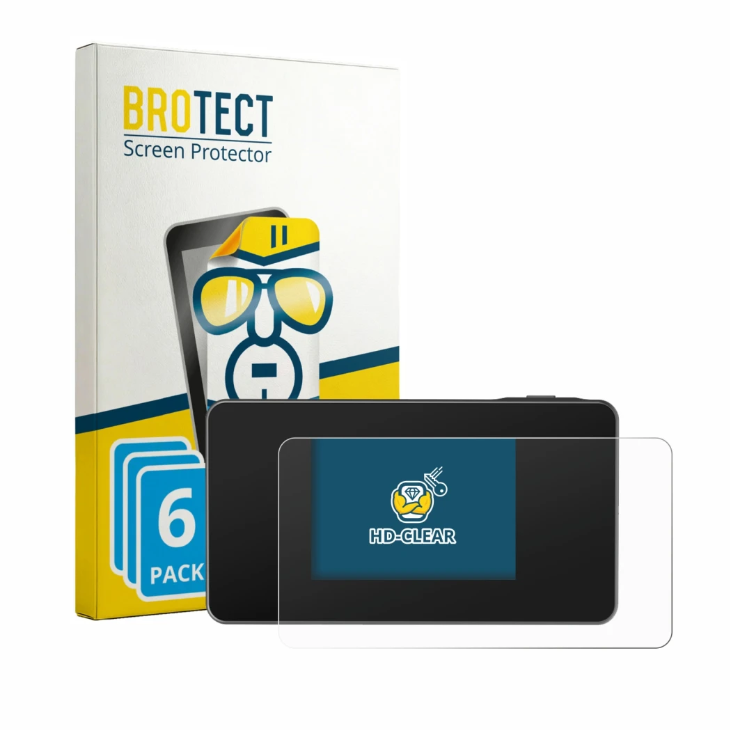 Parte frontale di una confezione del prodotto con il logo del marchio BROTECT. Accanto è raffigurato il dispositivo TP-Link M8