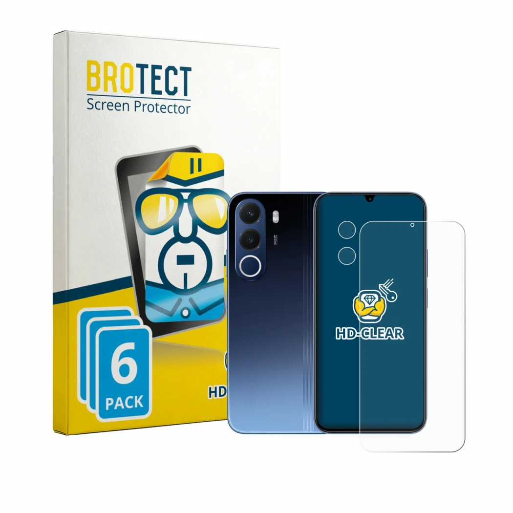 Parte frontale di una confezione del prodotto con il logo del marchio BROTECT. Accanto è raffigurato il dispositivo realme C10