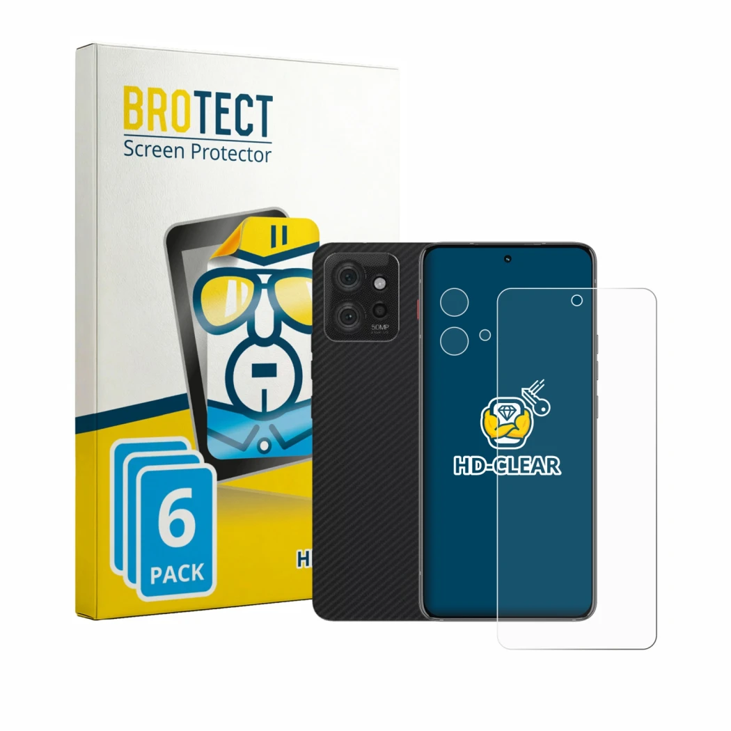 Parte frontale di una confezione del prodotto con il logo del marchio BROTECT. Accanto è raffigurato il dispositivo Motorola T