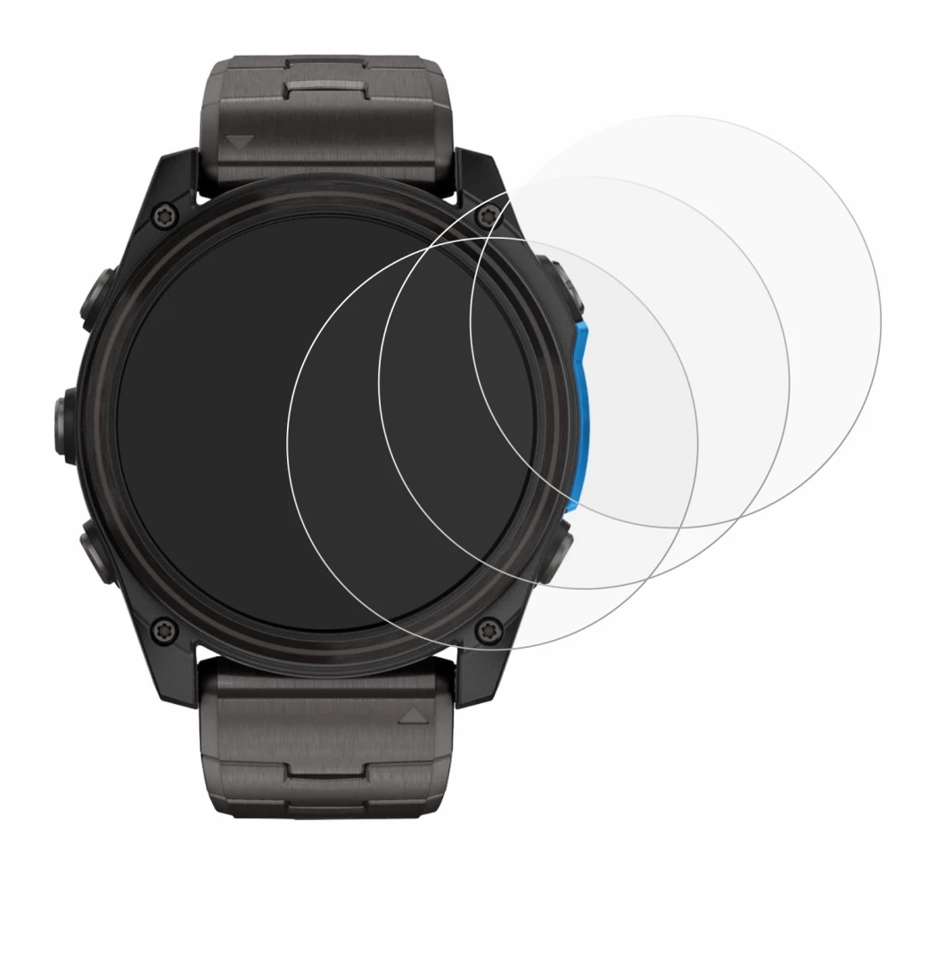 Immagine del dispositivo Garmin D2 Mach 2 (51 mm) con un'ampia varietà di protezioni per lo schermo.