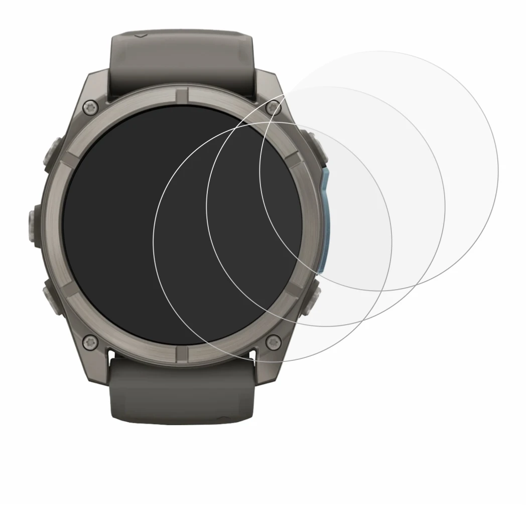 Immagine del dispositivo Garmin Fenix 9 (51 mm) con un'ampia varietà di protezioni per lo schermo.