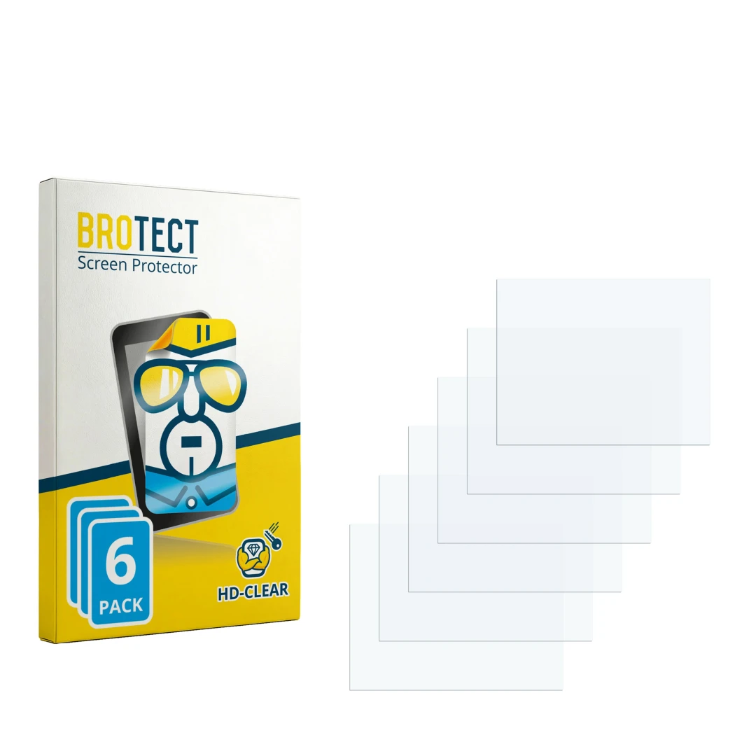 Parte frontale di una confezione del prodotto con il logo del marchio BROTECT. Accanto si trova la protezione per lo schermo c