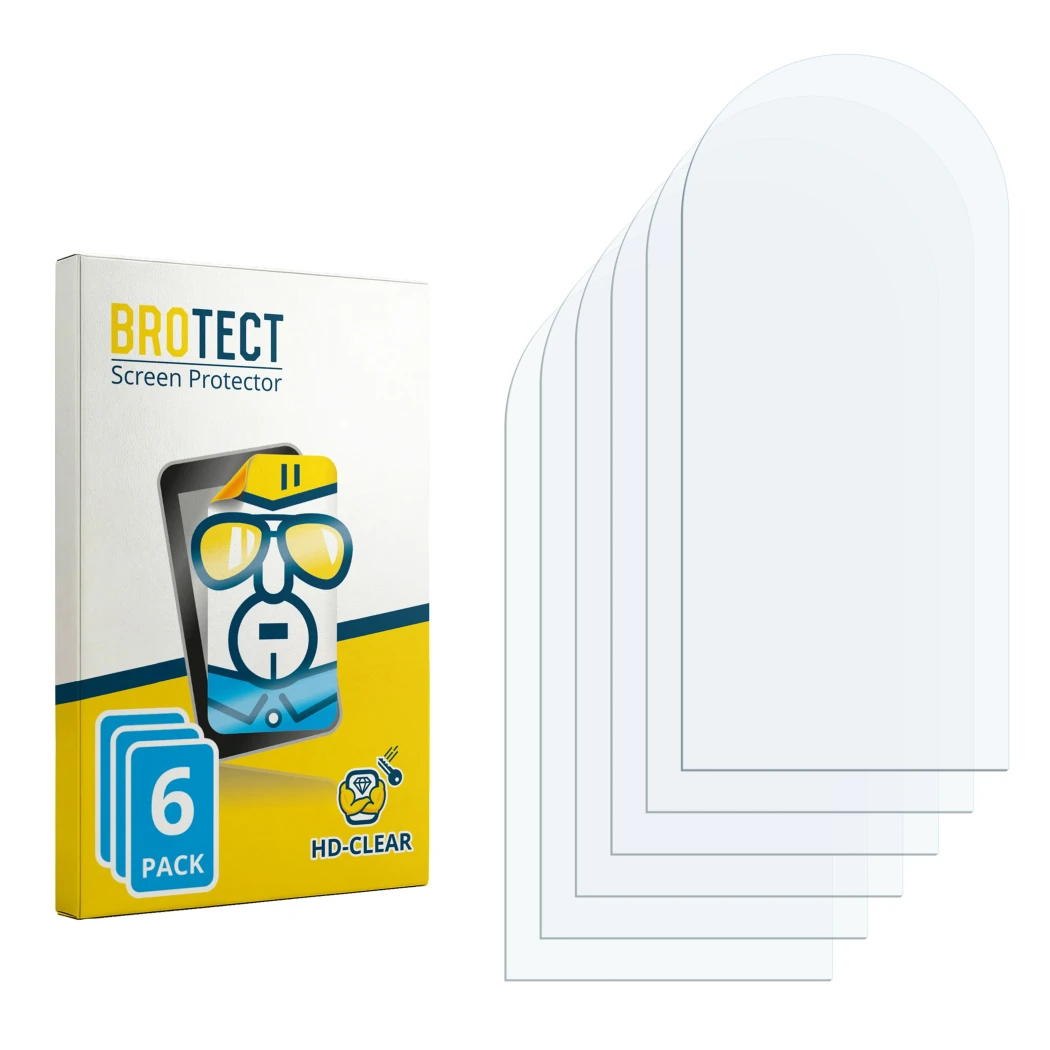 Parte frontale di una confezione del prodotto con il logo del marchio BROTECT. Accanto si trova la protezione per lo schermo c
