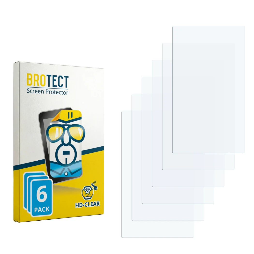 Parte frontale di una confezione del prodotto con il logo del marchio BROTECT. Accanto si trova la protezione per lo schermo c