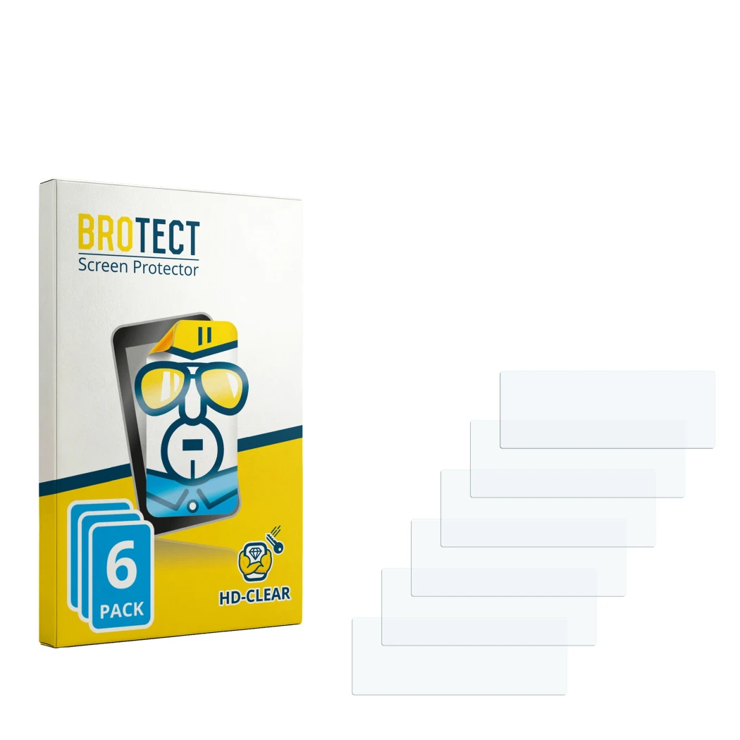 Parte frontale di una confezione del prodotto con il logo del marchio BROTECT. Accanto si trova la protezione per lo schermo c