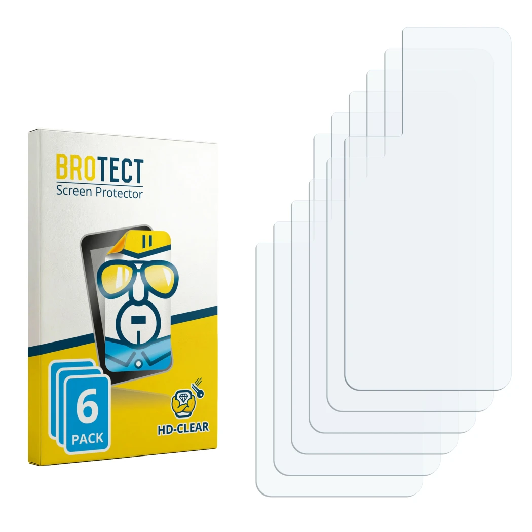 Parte frontale di una confezione del prodotto con il logo del marchio BROTECT. Accanto si trova la protezione per lo schermo c