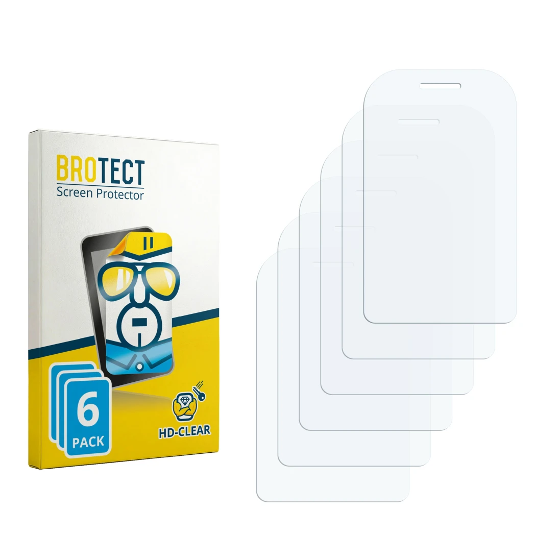 Parte frontale di una confezione del prodotto con il logo del marchio BROTECT. Accanto si trova la protezione per lo schermo c