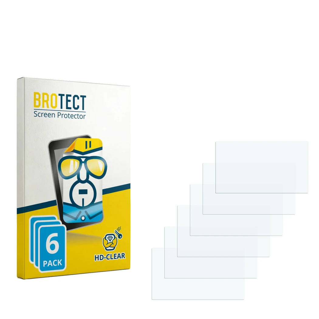 Parte frontale di una confezione del prodotto con il logo del marchio BROTECT. Accanto si trova la protezione per lo schermo c
