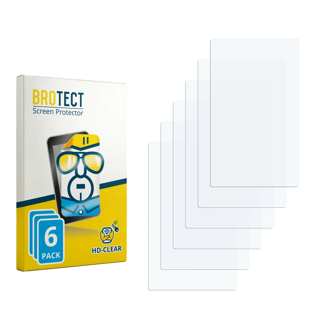 Parte frontale di una confezione del prodotto con il logo del marchio BROTECT. Accanto si trova la protezione per lo schermo c