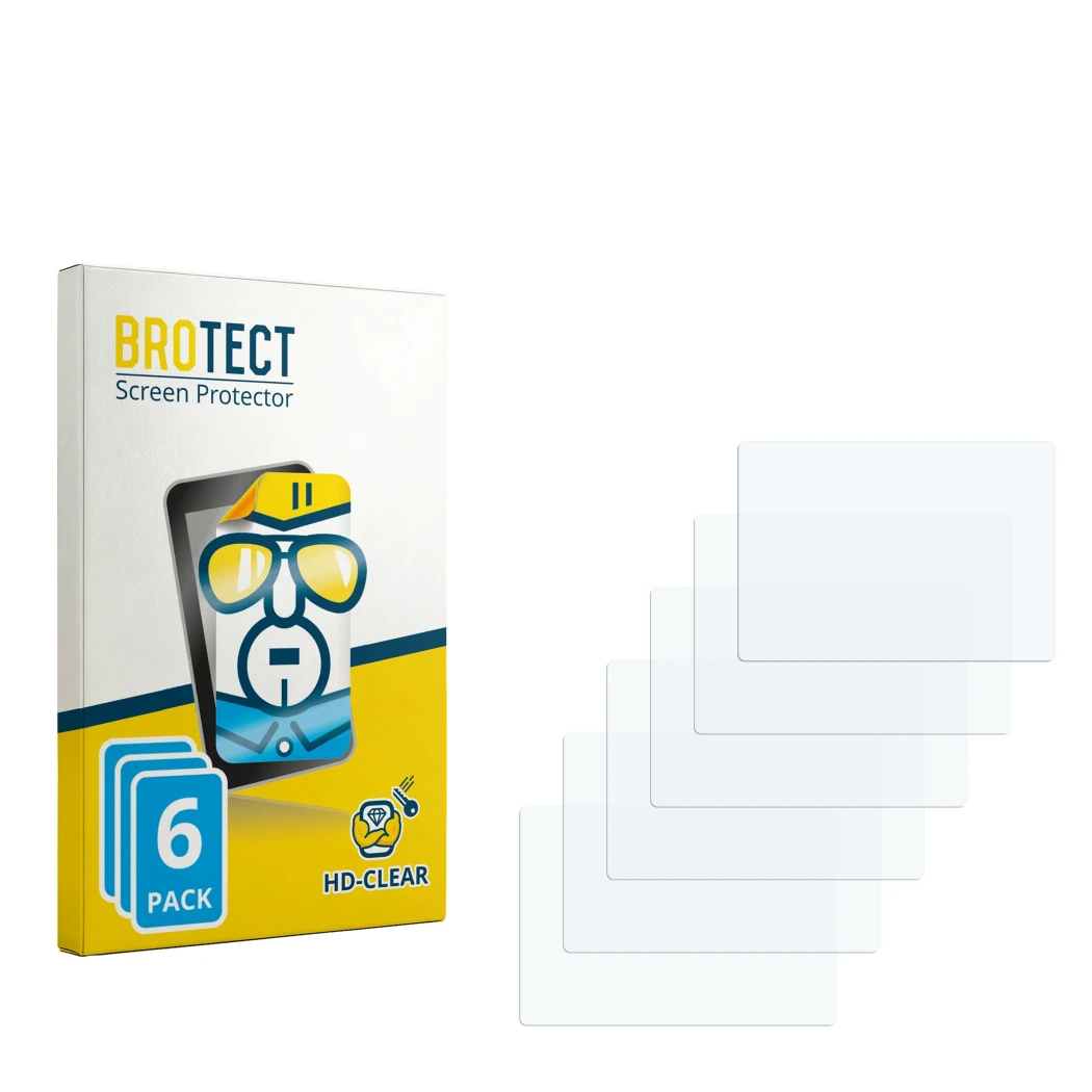 Parte frontale di una confezione del prodotto con il logo del marchio BROTECT. Accanto si trova la protezione per lo schermo c