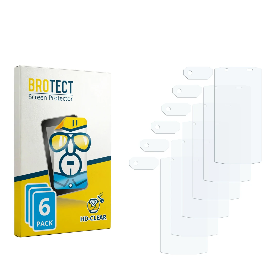 Parte frontale di una confezione del prodotto con il logo del marchio BROTECT. Accanto si trova la protezione per lo schermo c