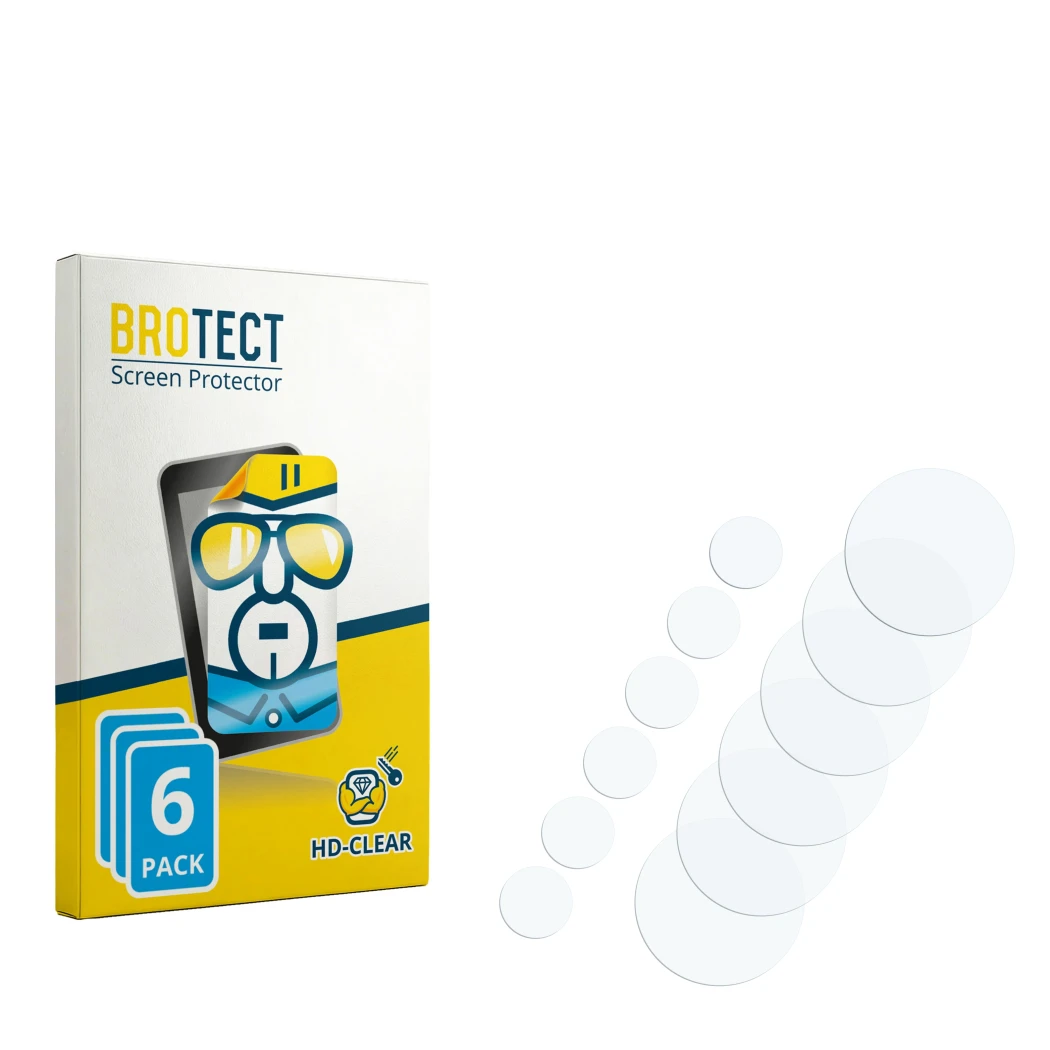 Parte frontale di una confezione del prodotto con il logo del marchio BROTECT. Accanto si trova la protezione per lo schermo c